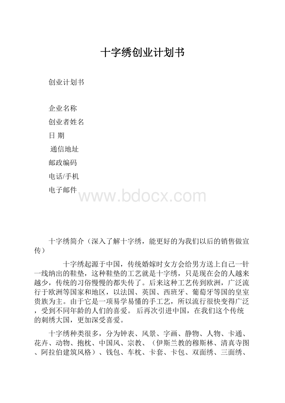 十字绣创业计划书.docx