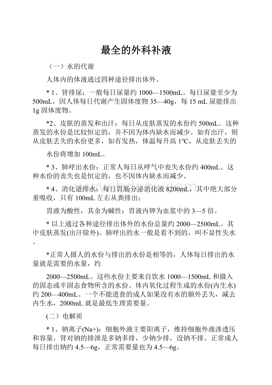 最全的外科补液Word文档下载推荐.docx