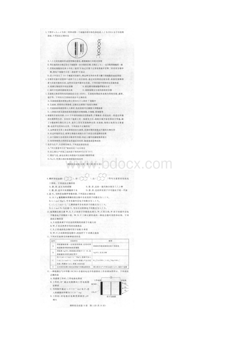 全国名校普通高等学校招生全国统一模拟考试3理科综合A卷试题扫描版Word文档格式.docx_第2页