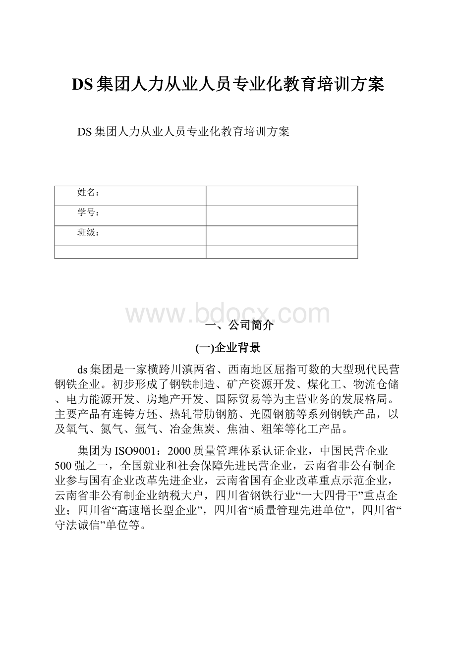 DS集团人力从业人员专业化教育培训方案Word下载.docx