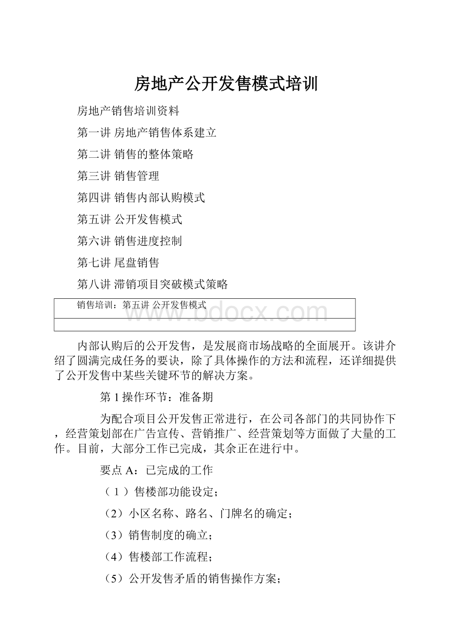 房地产公开发售模式培训Word文件下载.docx