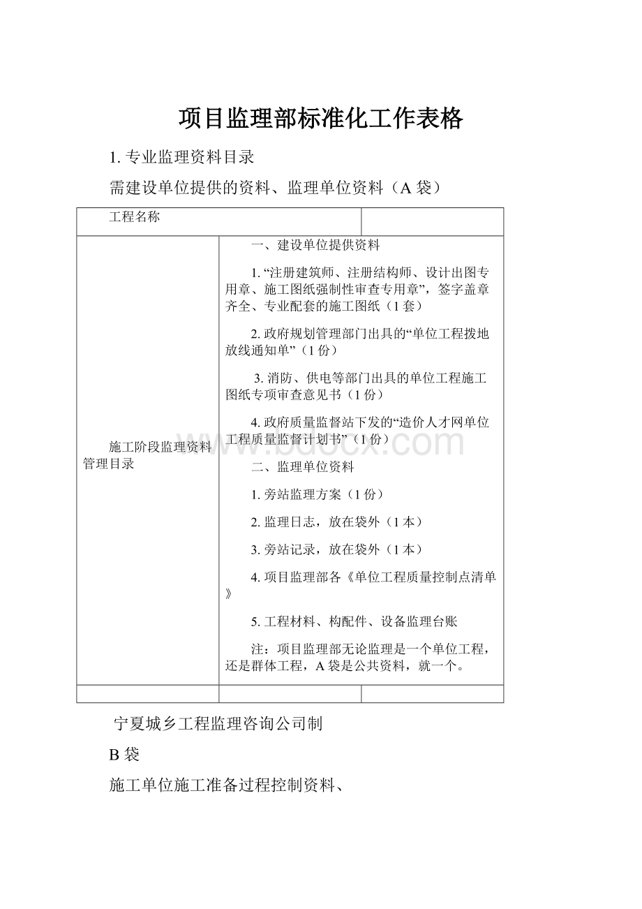 项目监理部标准化工作表格.docx_第1页