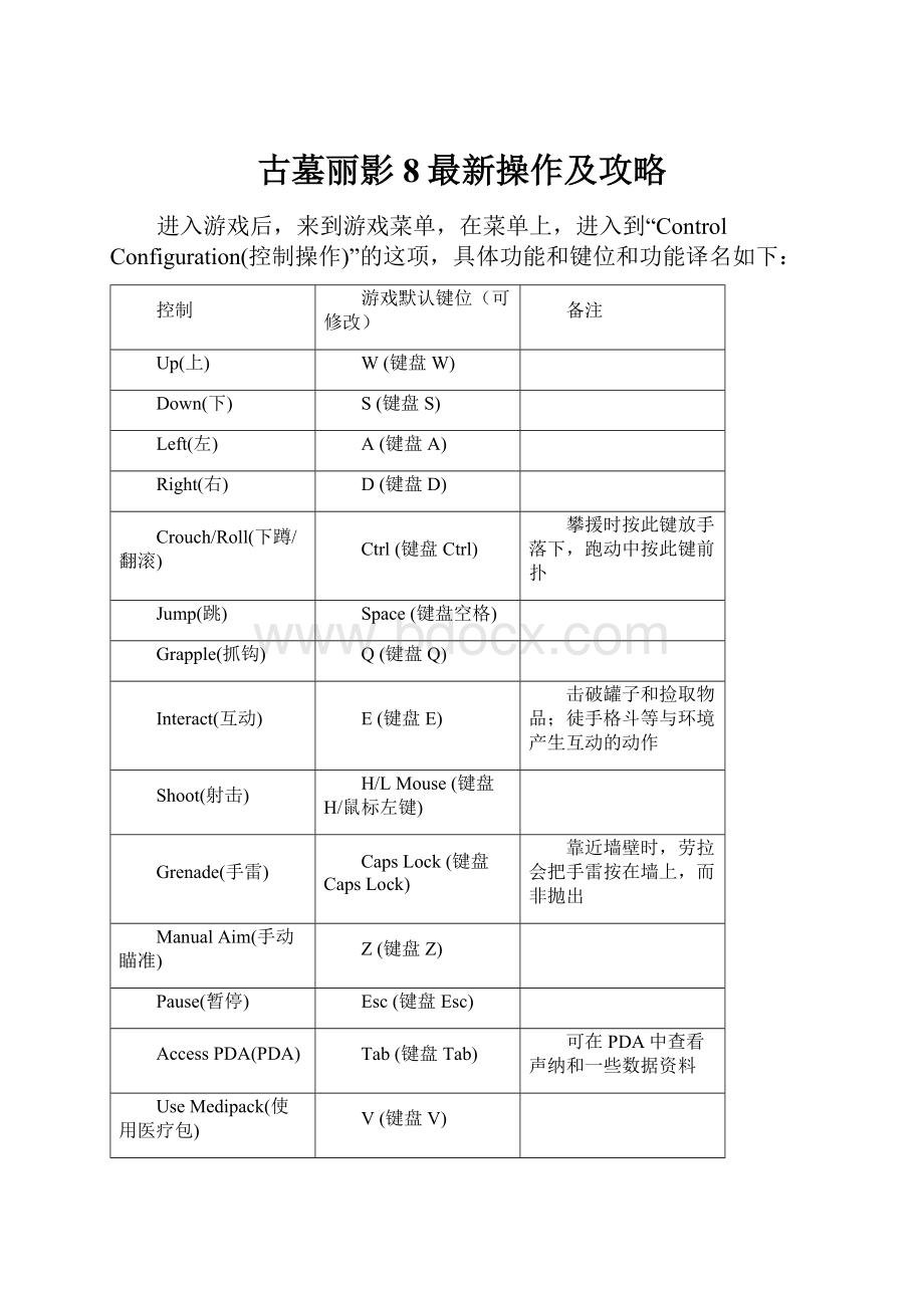 古墓丽影8最新操作及攻略Word文件下载.docx