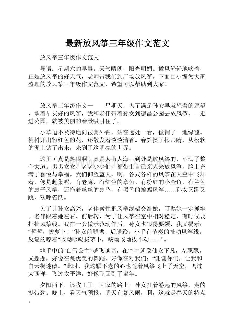 最新放风筝三年级作文范文文档格式.docx_第1页