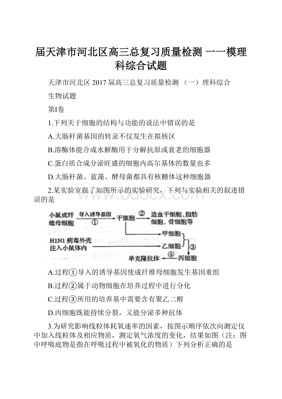 届天津市河北区高三总复习质量检测 一一模理科综合试题.docx_第1页