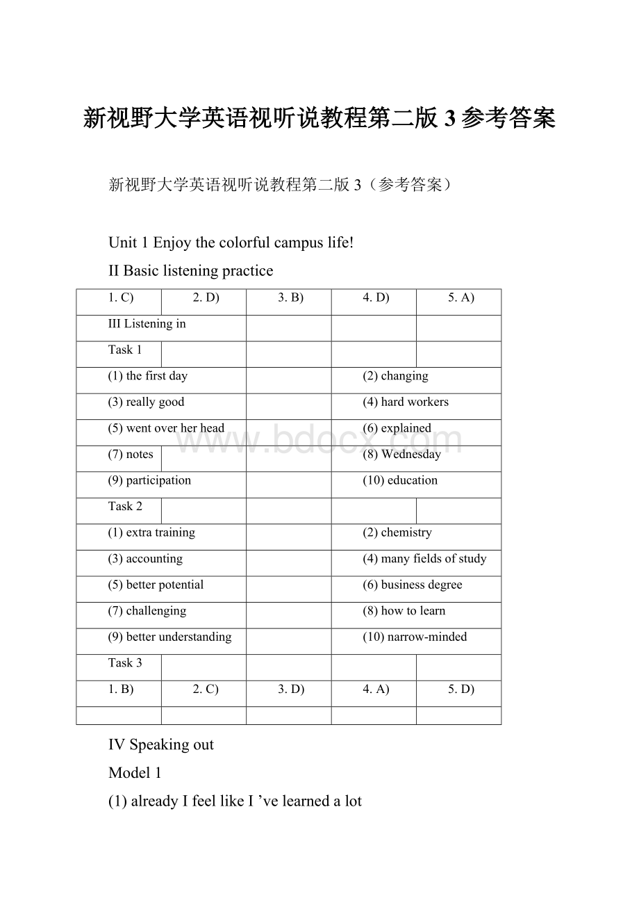 新视野大学英语视听说教程第二版3参考答案.docx_第1页