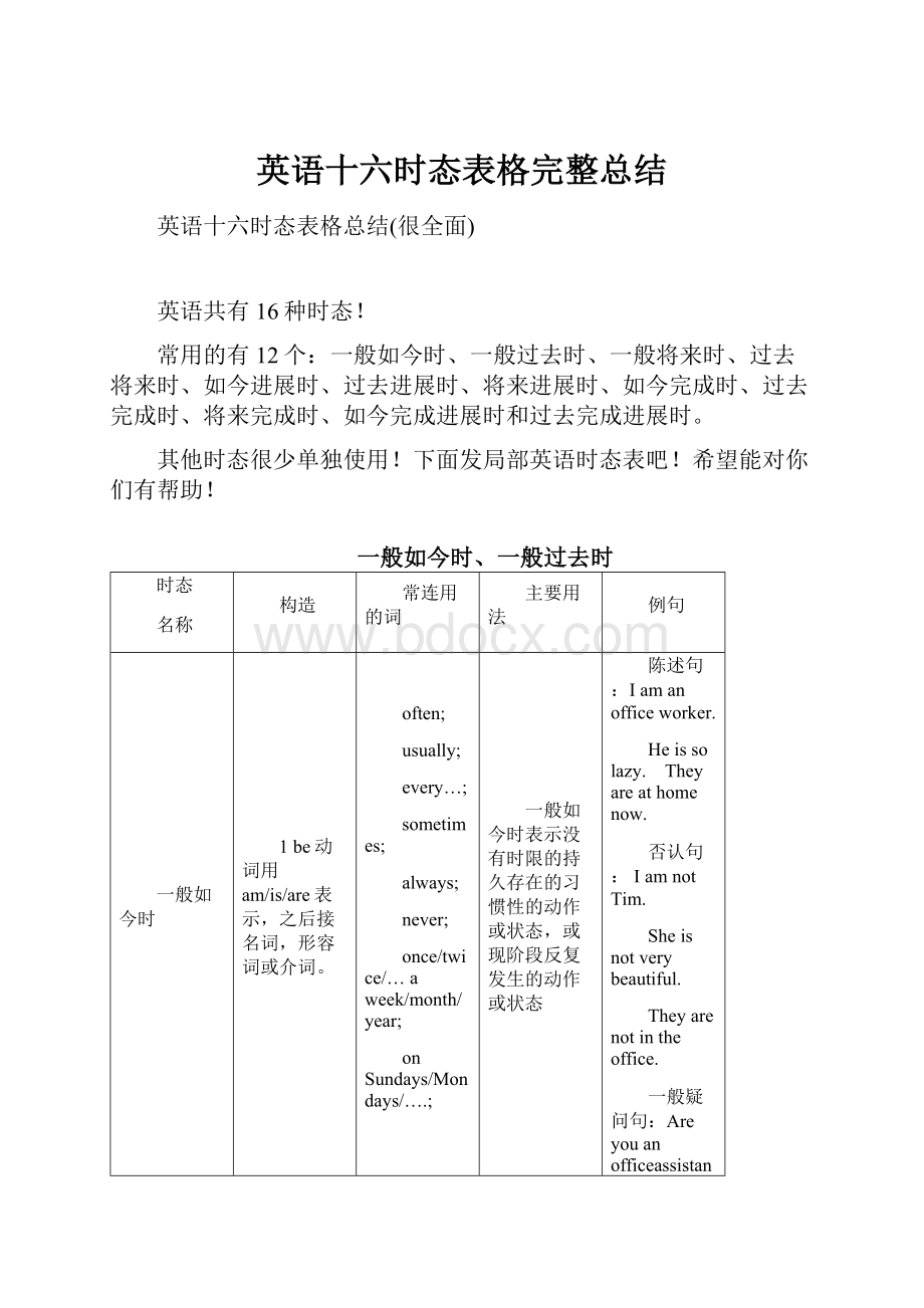 英语十六时态表格完整总结文档格式.docx