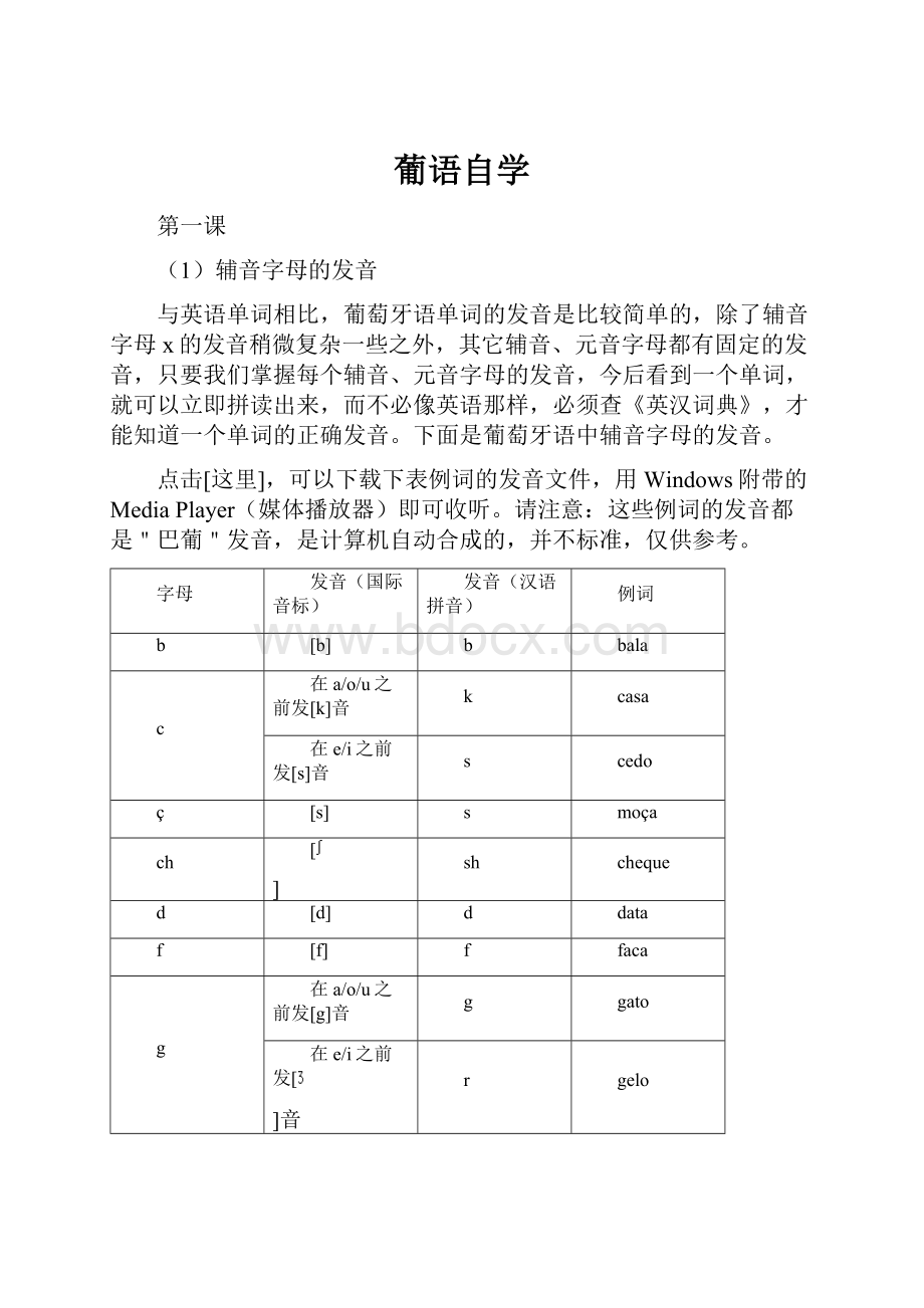 葡语自学Word下载.docx