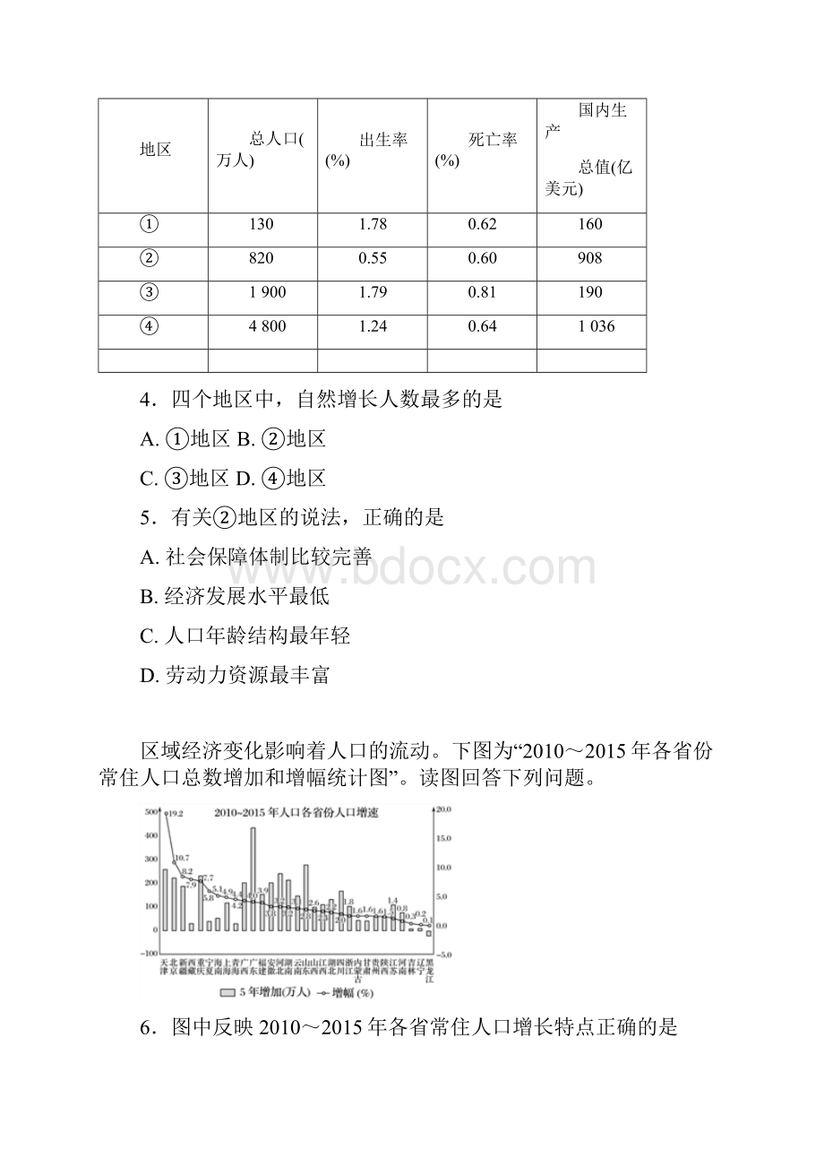 浙江选考地理《考前特训》学考70分快练快练七 人口问题.docx_第3页