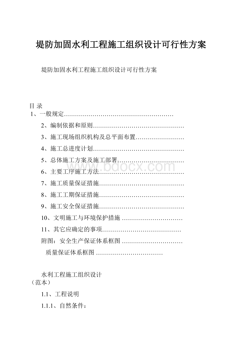 堤防加固水利工程施工组织设计可行性方案文档格式.docx