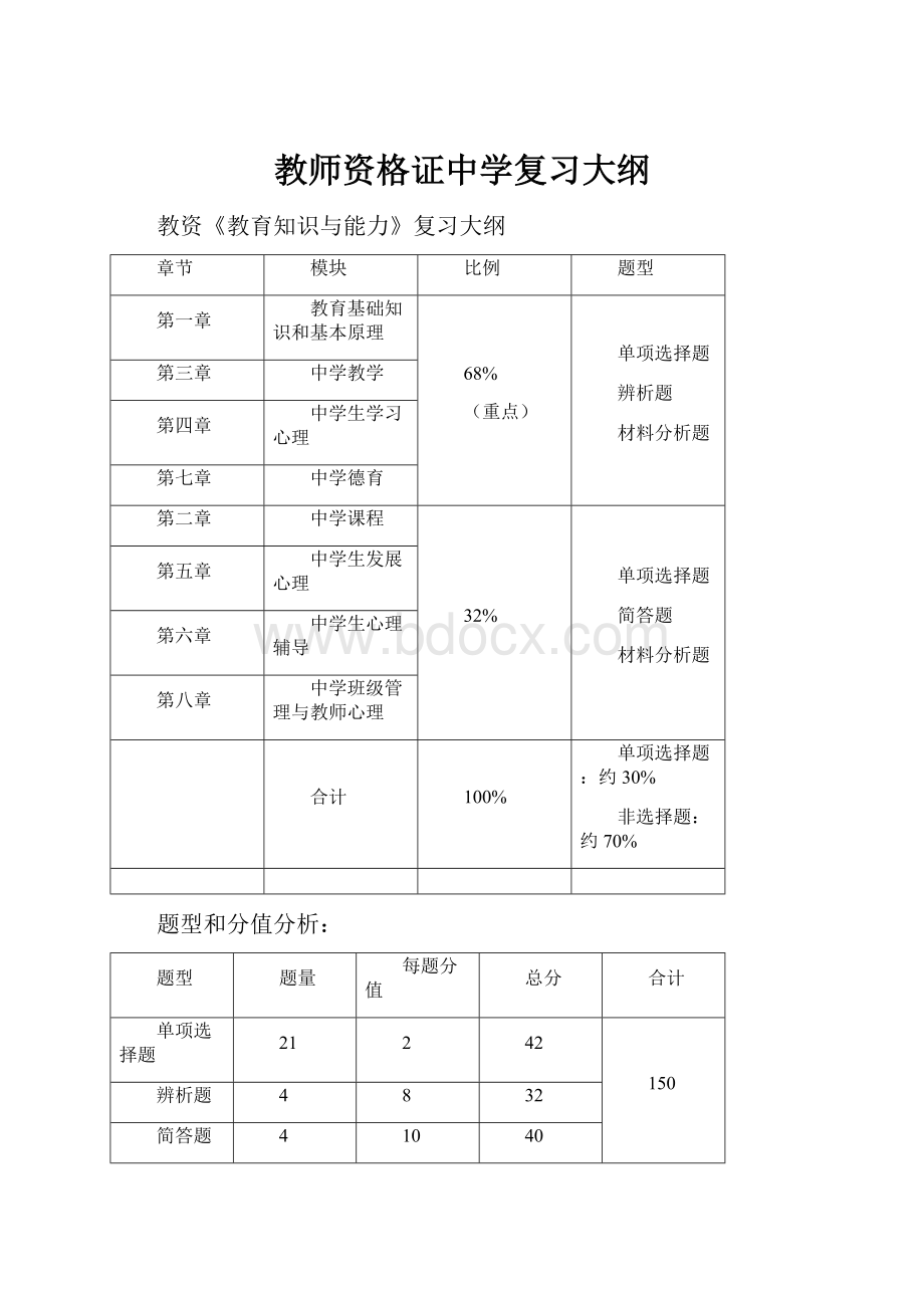 教师资格证中学复习大纲Word下载.docx