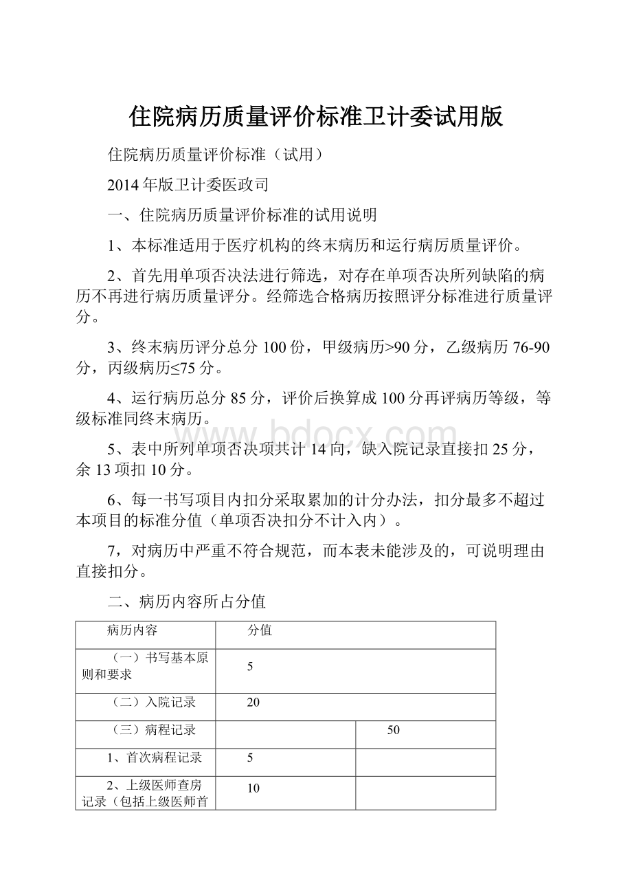 住院病历质量评价标准卫计委试用版.docx_第1页