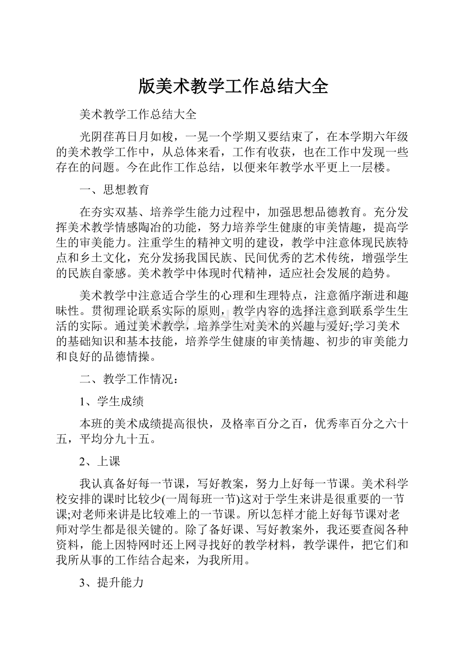 版美术教学工作总结大全Word文档下载推荐.docx_第1页