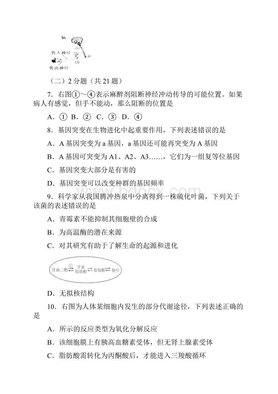 普通高等院校招生统一考试生命科学试题上海卷.docx_第2页