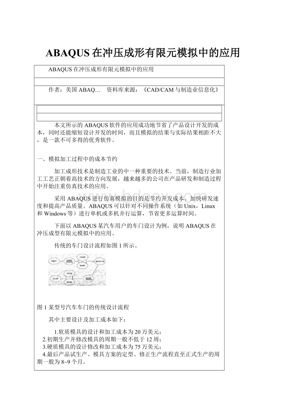 ABAQUS在冲压成形有限元模拟中的应用Word文档格式.docx_第1页