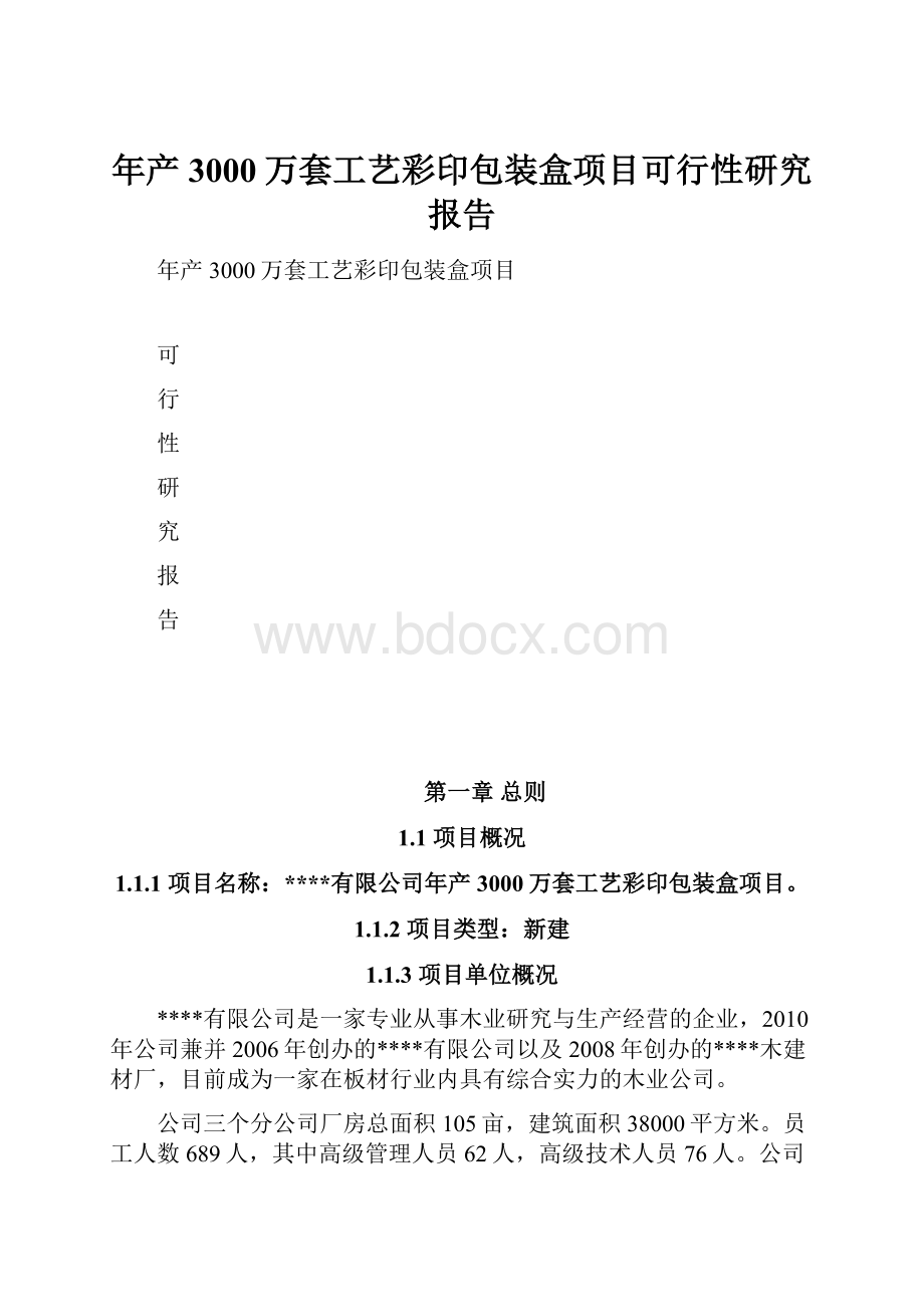 年产3000万套工艺彩印包装盒项目可行性研究报告Word文件下载.docx