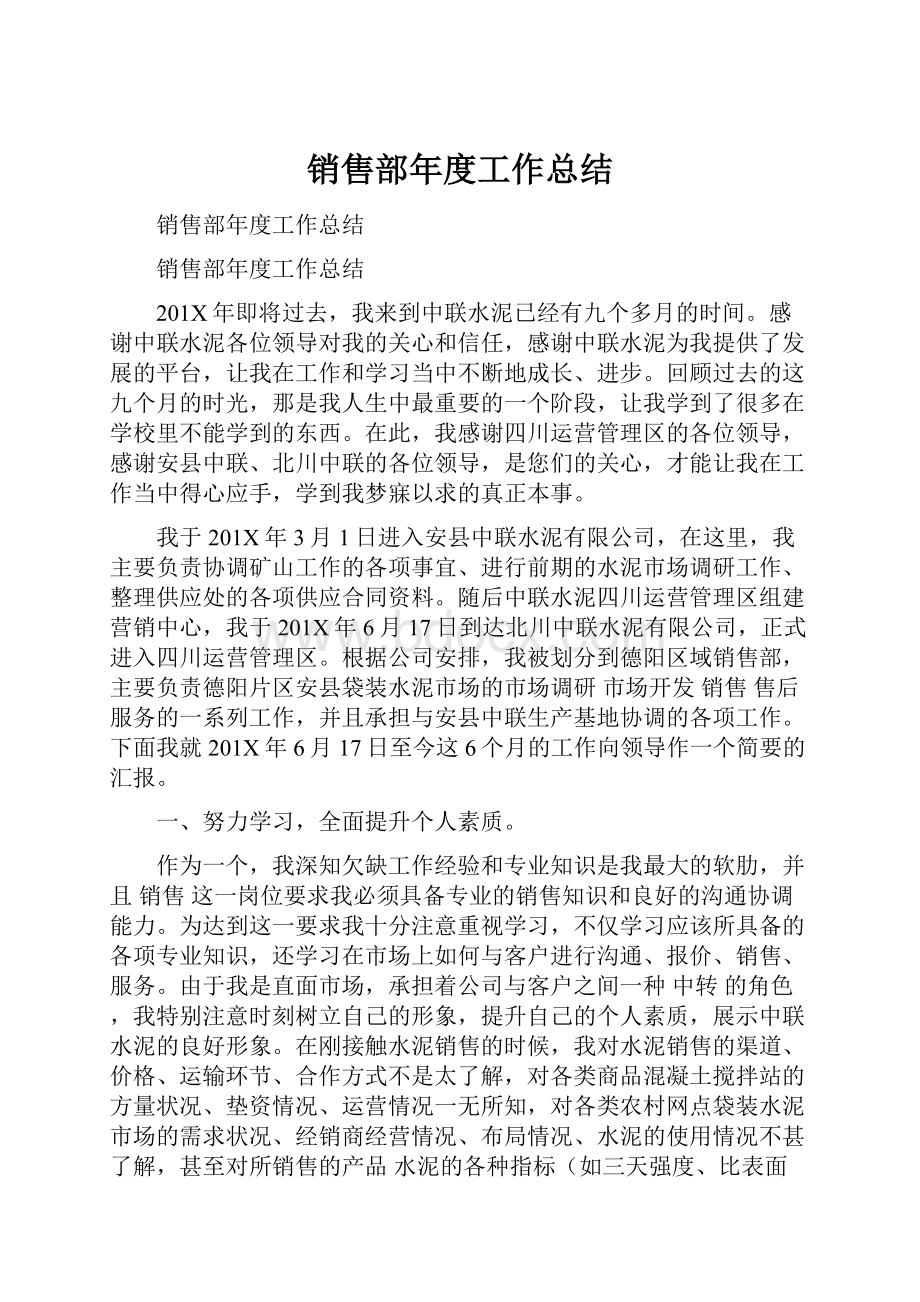 销售部年度工作总结Word文档下载推荐.docx_第1页