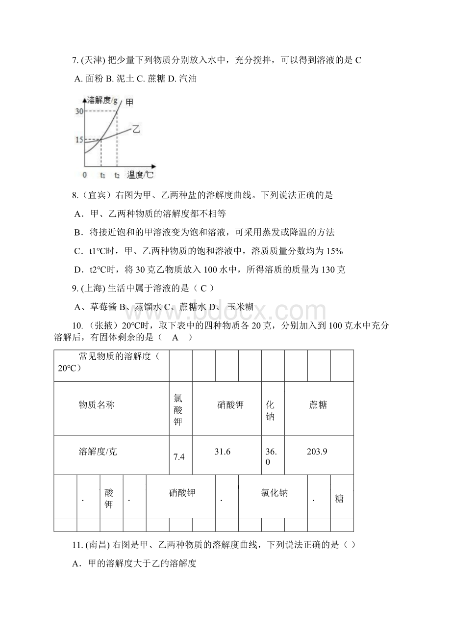 全国各地中考化学试题分类汇编溶液含答案.docx_第3页