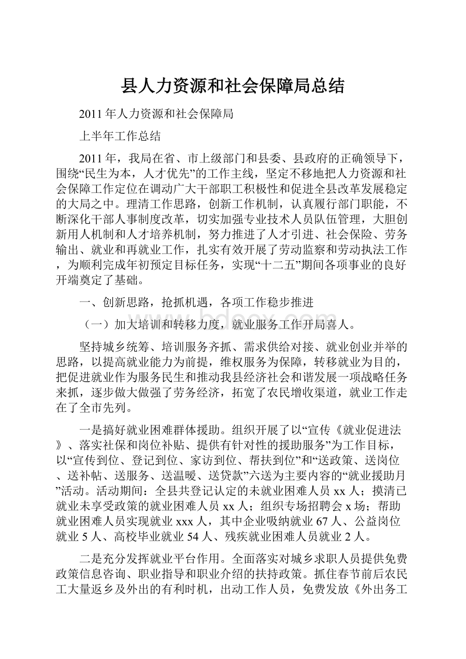 县人力资源和社会保障局总结Word格式文档下载.docx