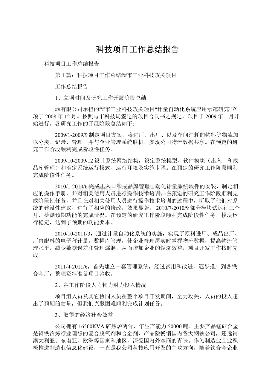 科技项目工作总结报告文档格式.docx