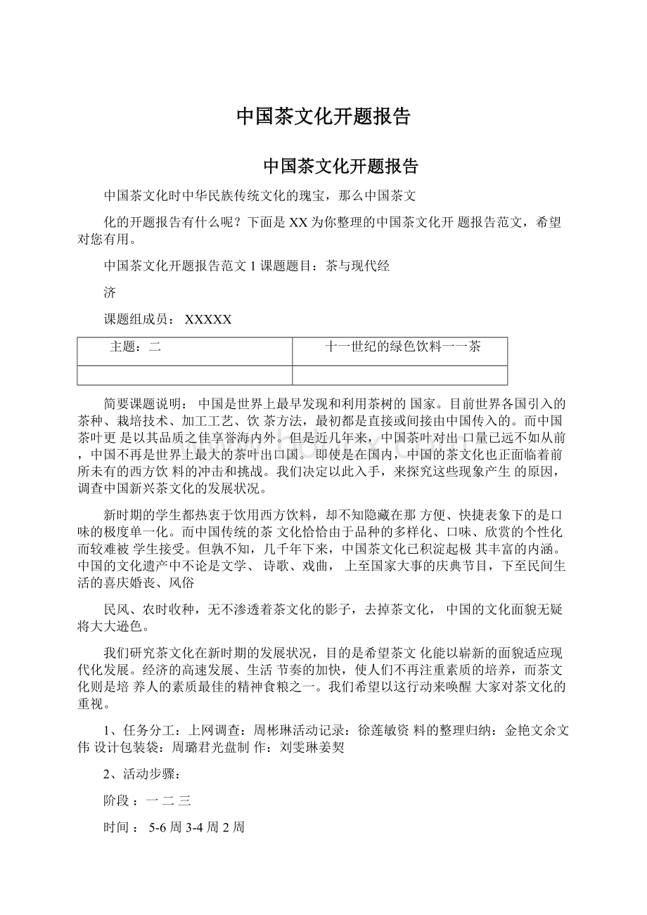 中国茶文化开题报告Word文件下载.docx