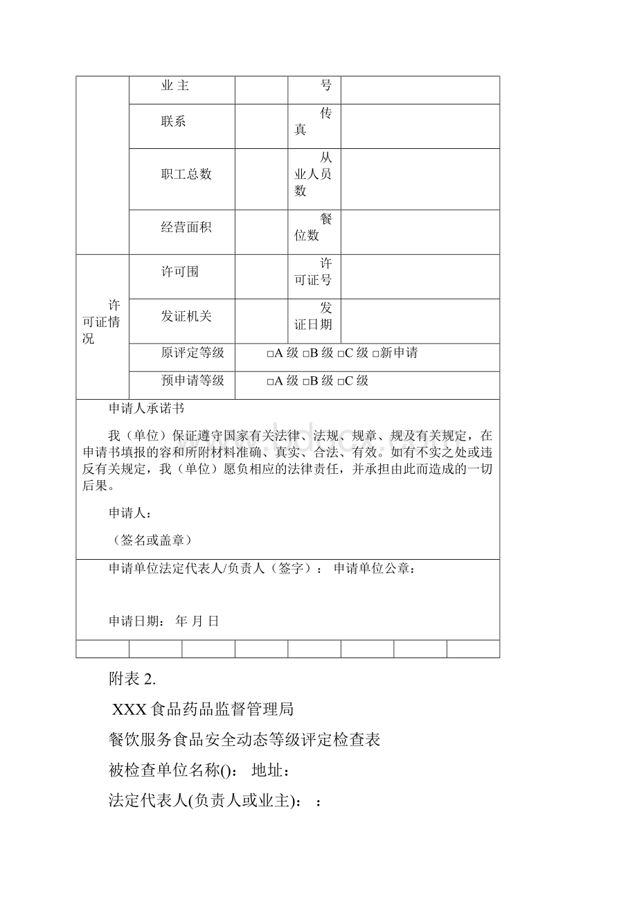 餐饮服务单位量化等级申请书审批表Word文档格式.docx_第3页