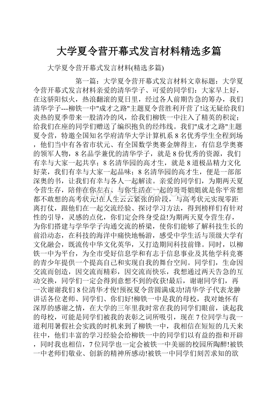 大学夏令营开幕式发言材料精选多篇.docx_第1页