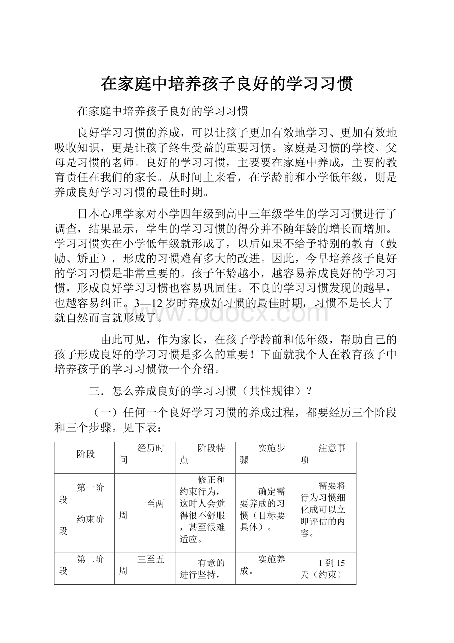 在家庭中培养孩子良好的学习习惯.docx_第1页