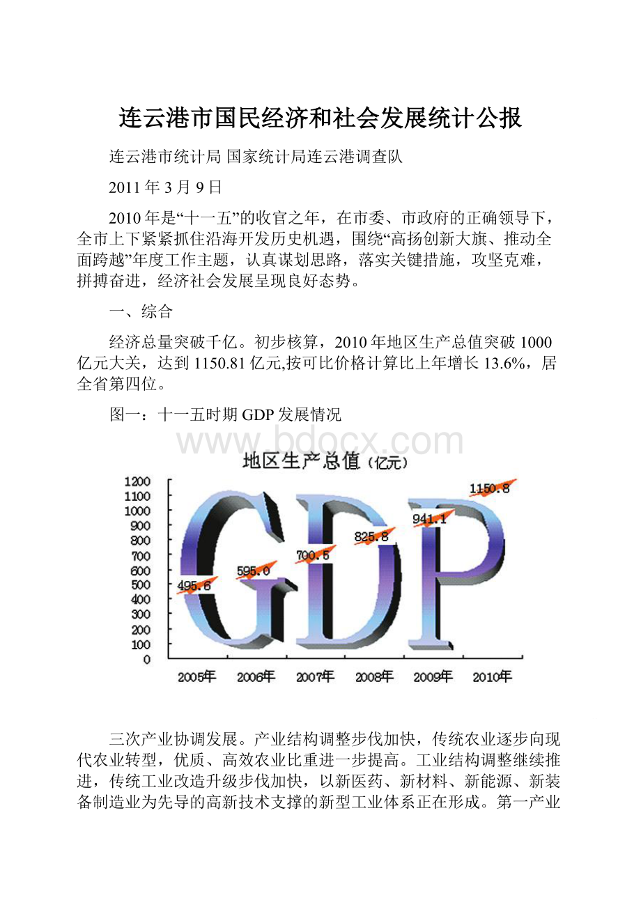 连云港市国民经济和社会发展统计公报Word下载.docx