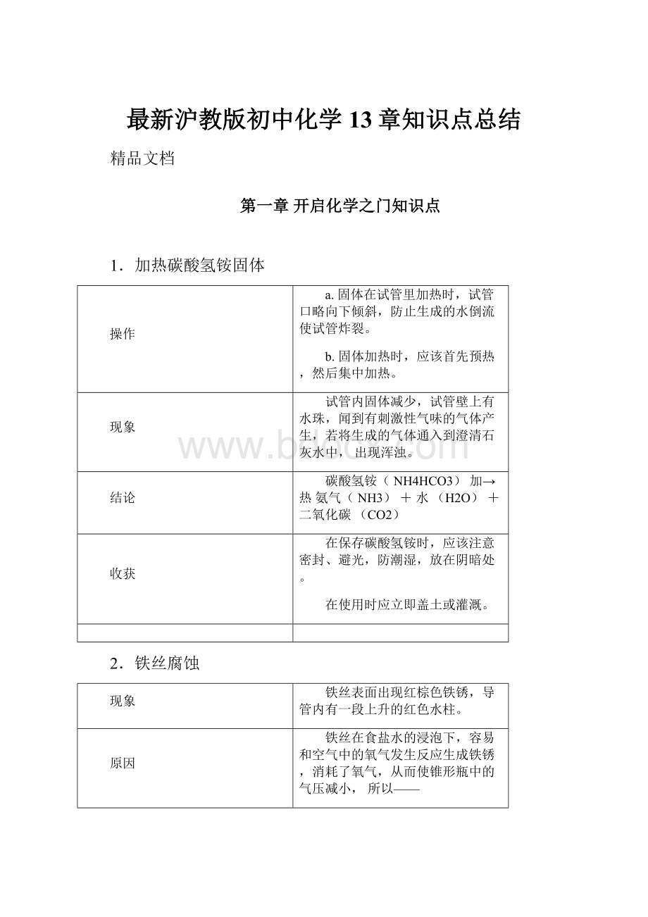 最新沪教版初中化学13章知识点总结.docx