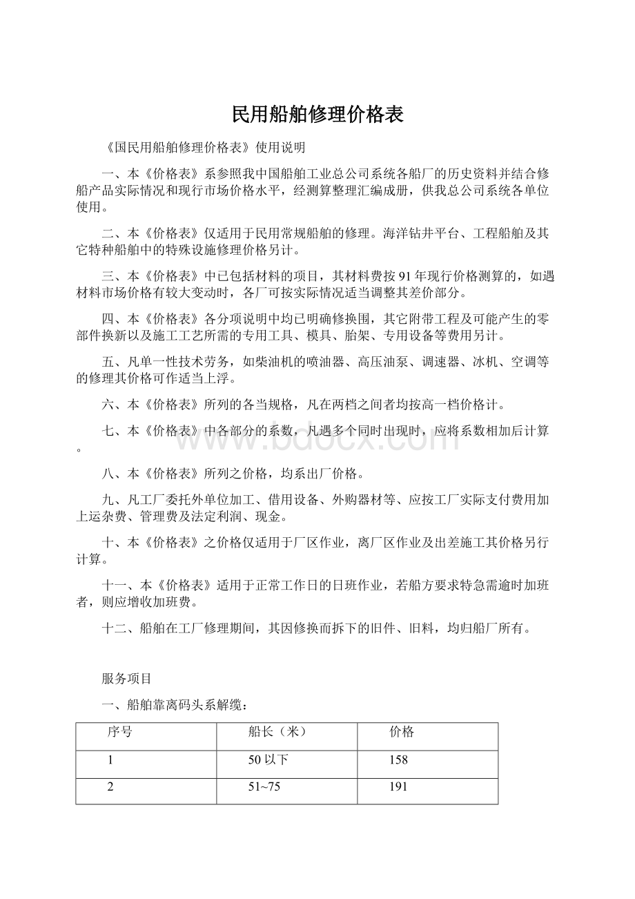 民用船舶修理价格表文档格式.docx