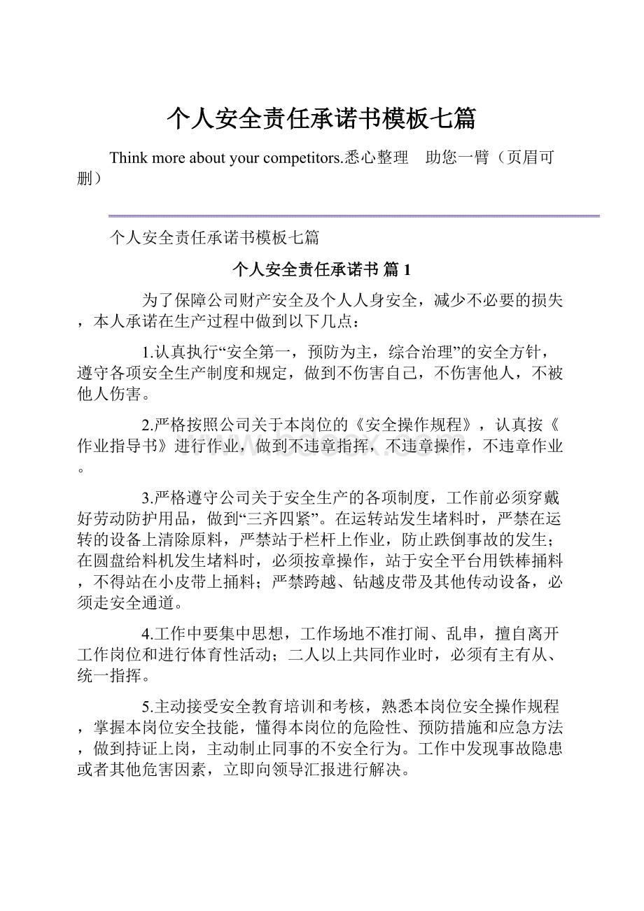 个人安全责任承诺书模板七篇.docx