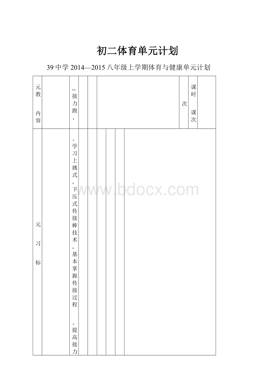 初二体育单元计划.docx_第1页