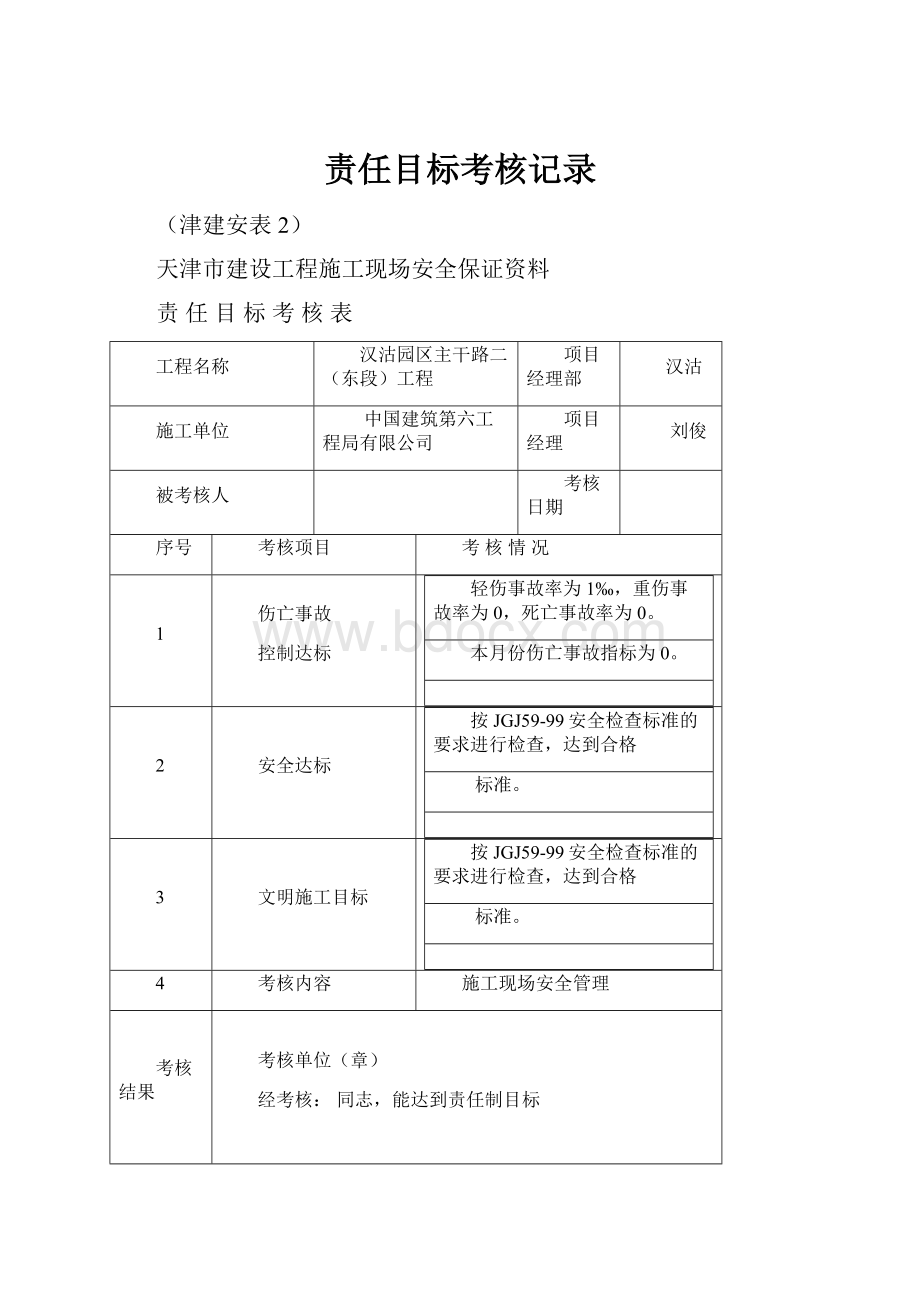 责任目标考核记录Word文档格式.docx