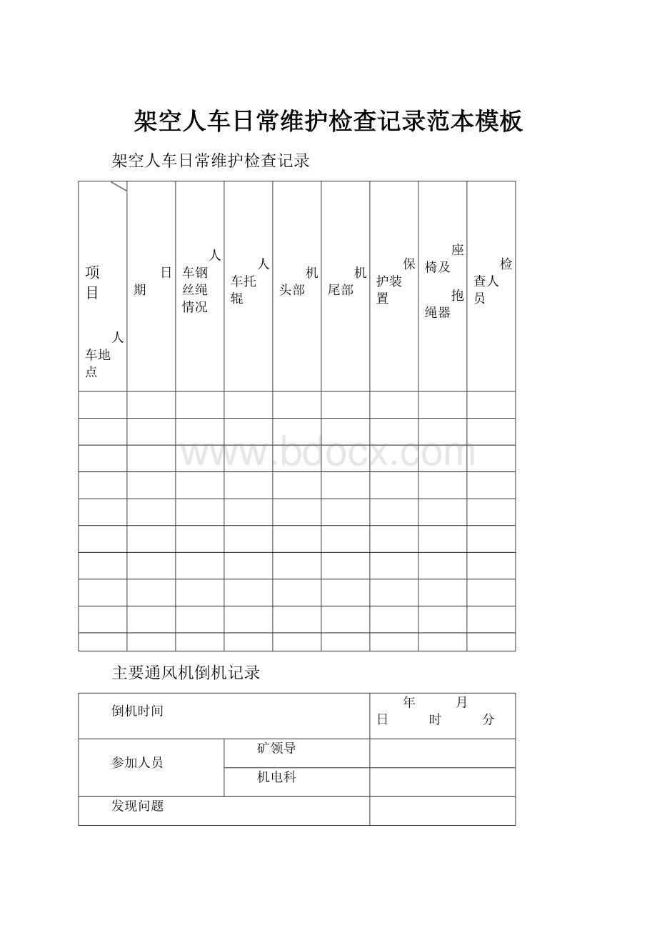 架空人车日常维护检查记录范本模板Word下载.docx