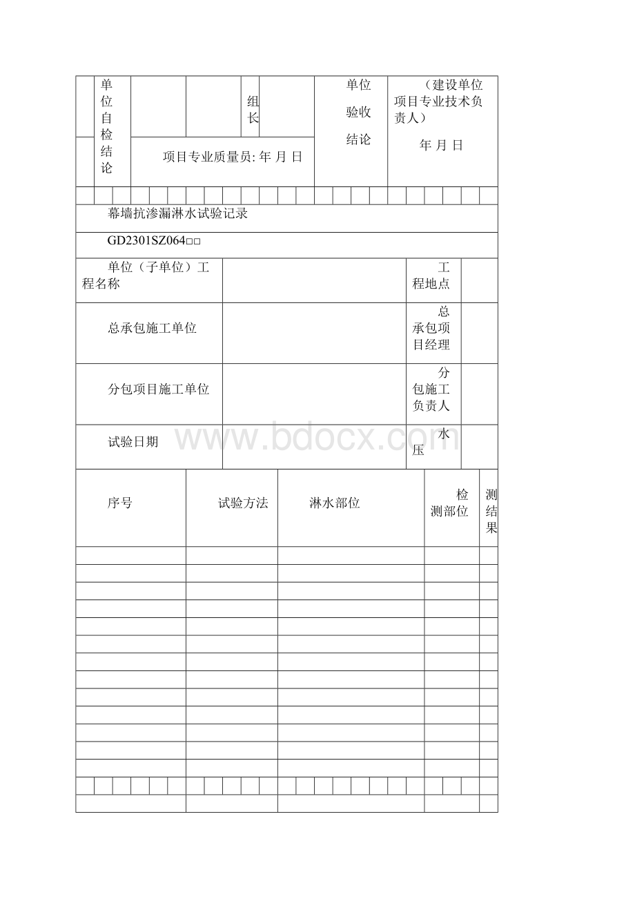 外墙门窗淋水试验记录表Word文件下载.docx_第2页