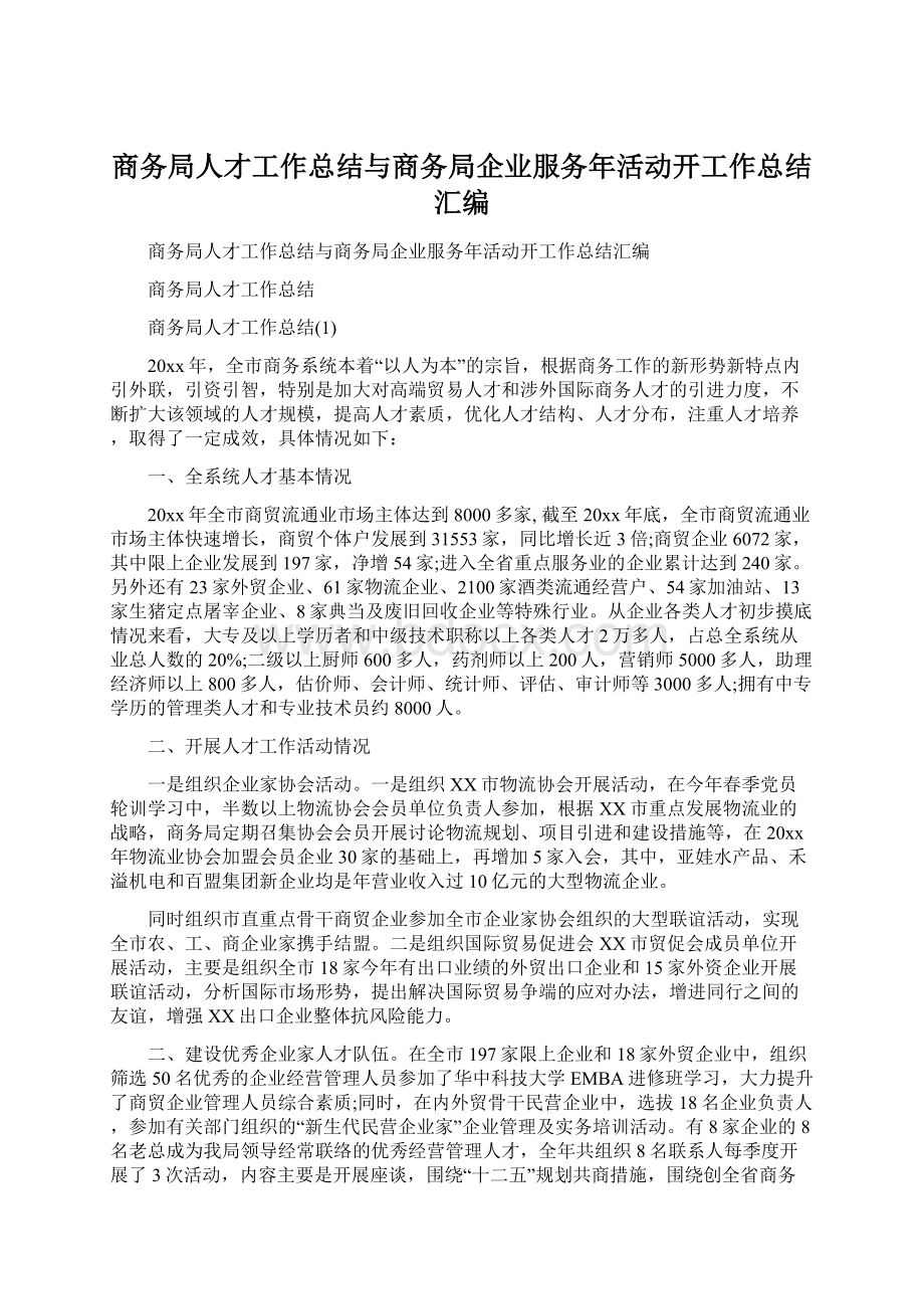 商务局人才工作总结与商务局企业服务年活动开工作总结汇编.docx