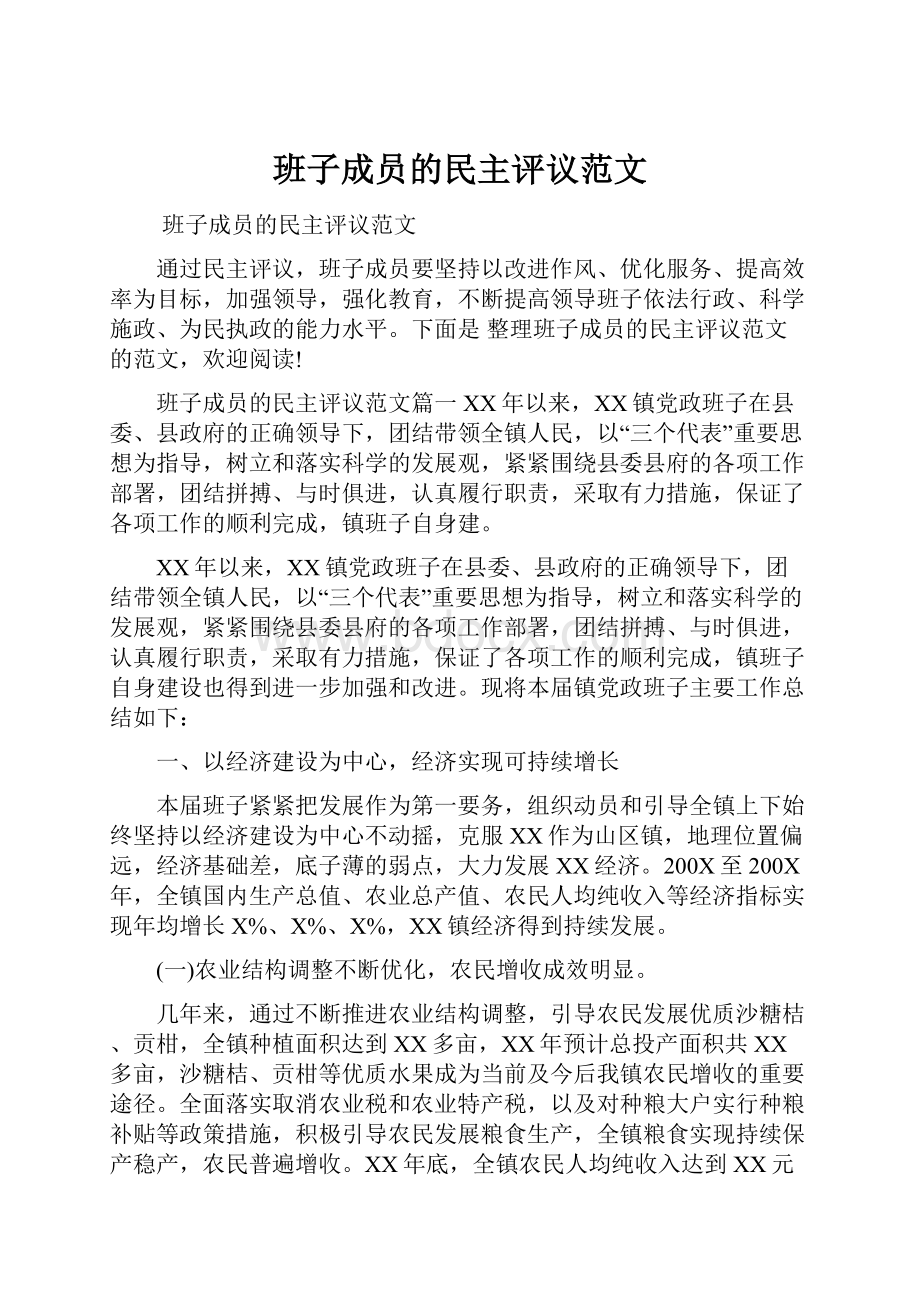 班子成员的民主评议范文.docx