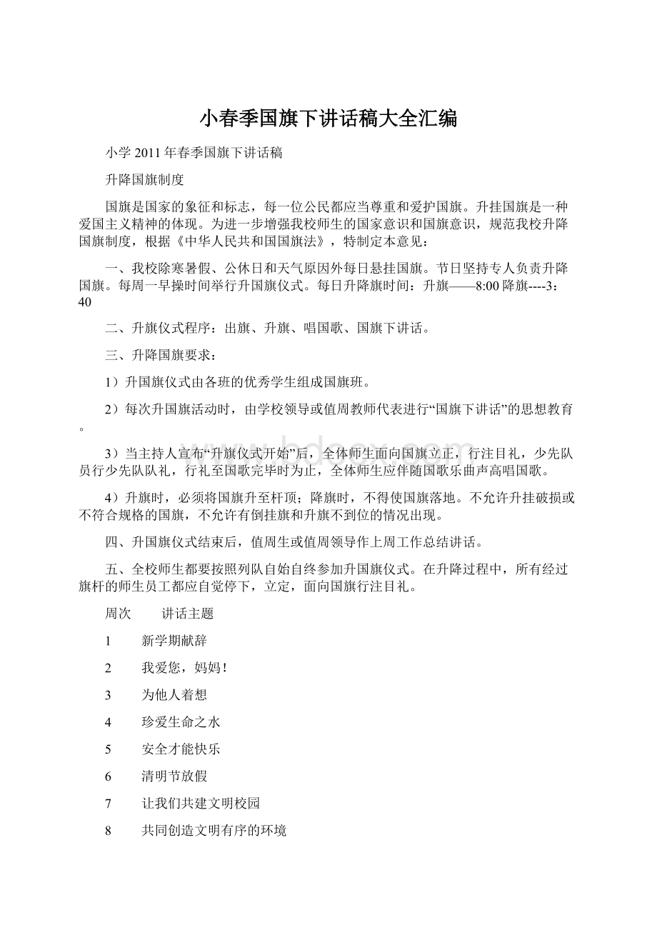 小春季国旗下讲话稿大全汇编Word文档格式.docx_第1页