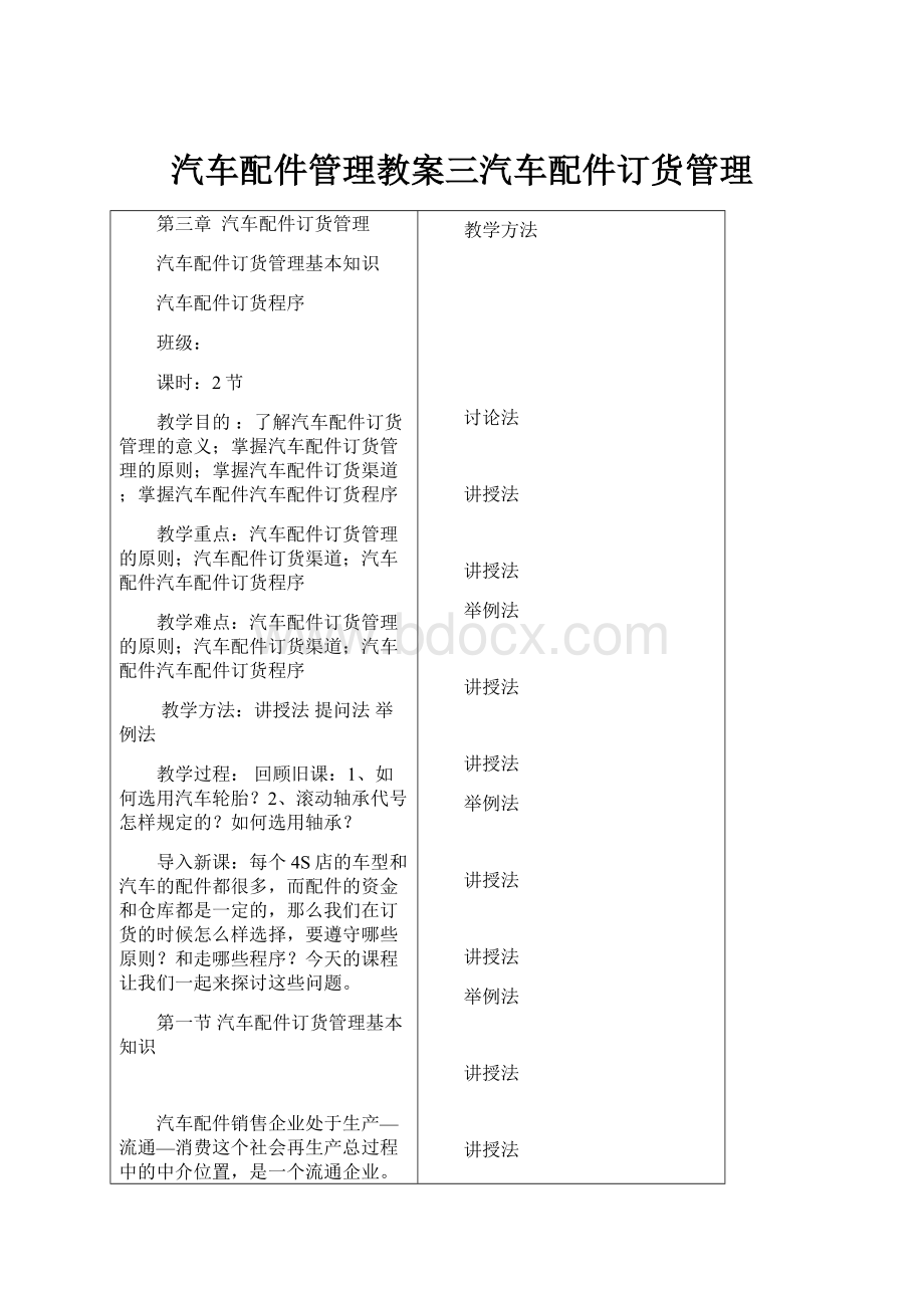 汽车配件管理教案三汽车配件订货管理Word文档下载推荐.docx