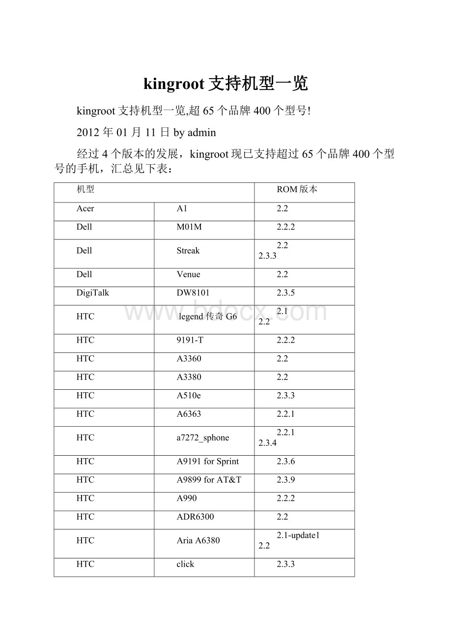 kingroot支持机型一览文档格式.docx