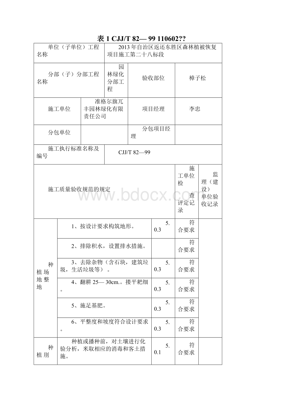 绿化方面检验批质量验收记录表格Word文件下载.docx_第3页