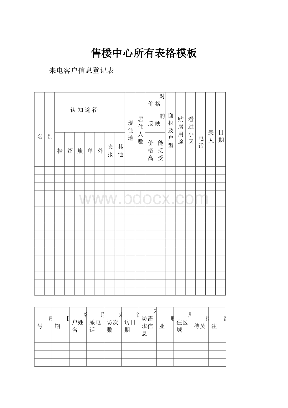 售楼中心所有表格模板.docx