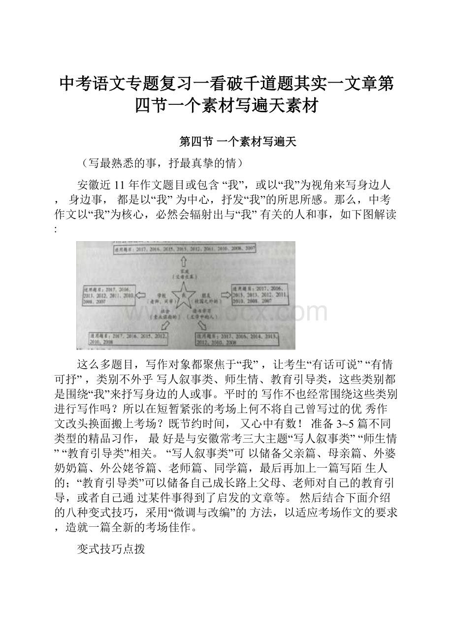 中考语文专题复习一看破千道题其实一文章第四节一个素材写遍天素材Word文件下载.docx_第1页