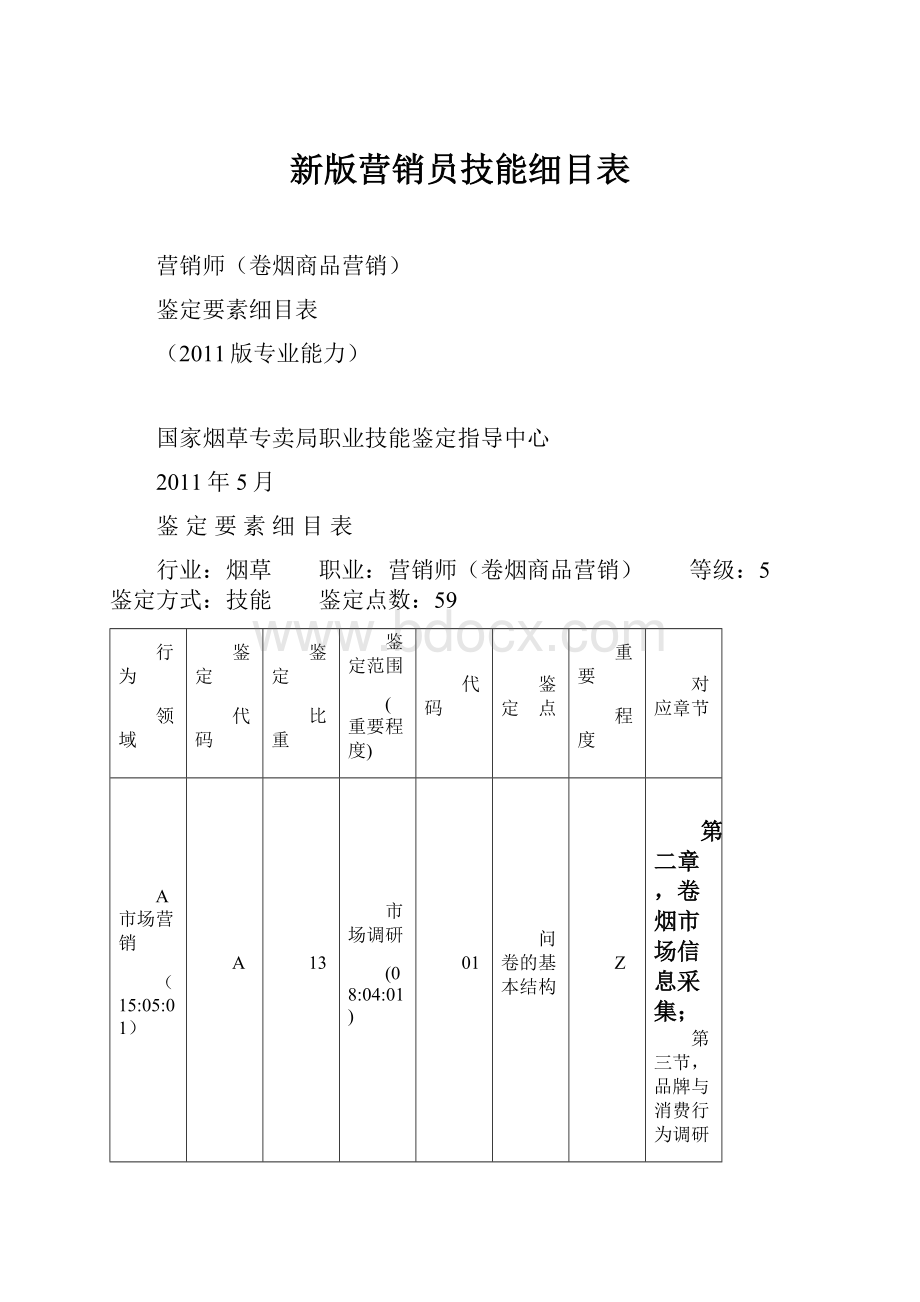 新版营销员技能细目表Word文件下载.docx