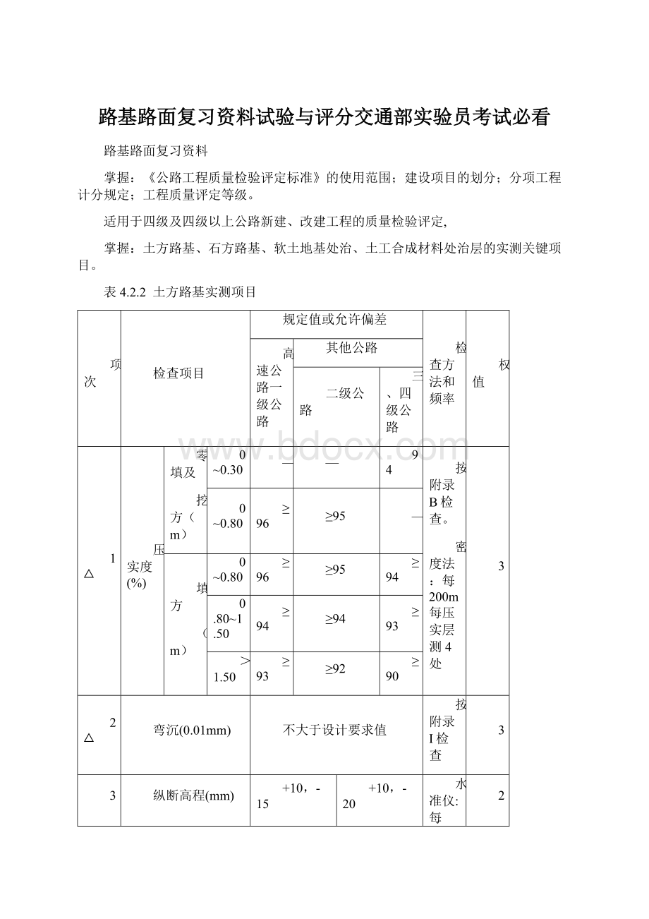 路基路面复习资料试验与评分交通部实验员考试必看.docx