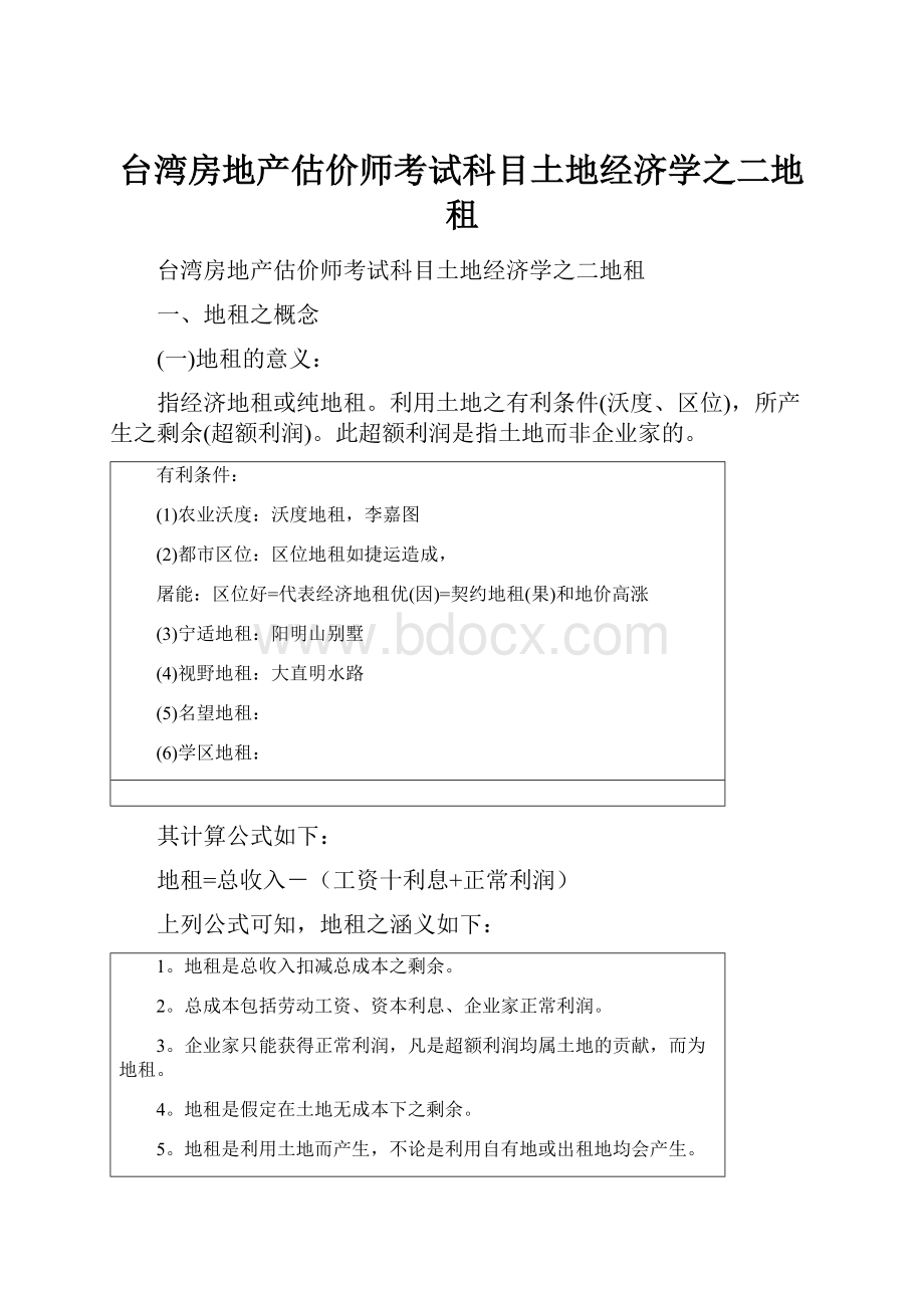 台湾房地产估价师考试科目土地经济学之二地租Word文档格式.docx