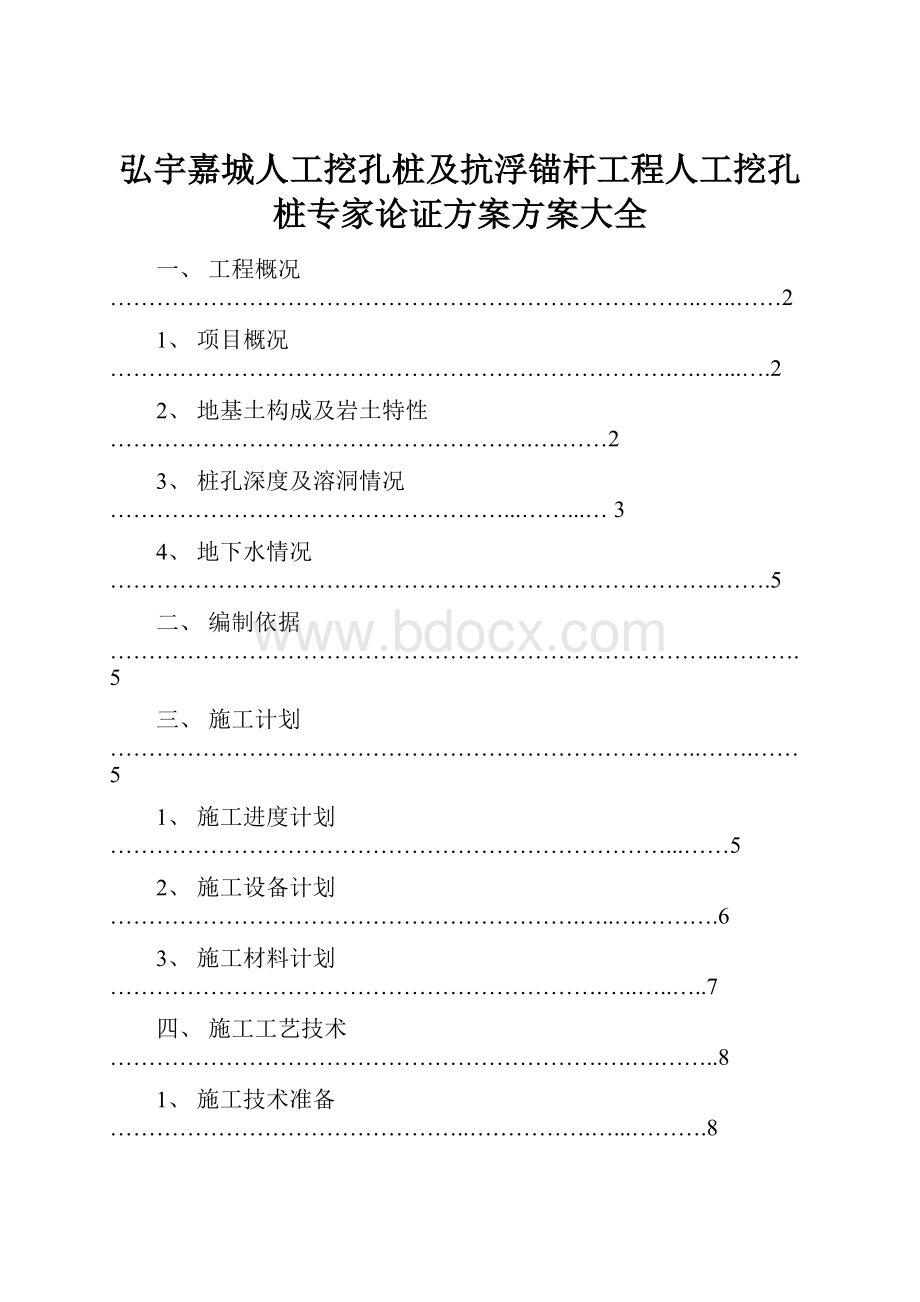 弘宇嘉城人工挖孔桩及抗浮锚杆工程人工挖孔桩专家论证方案方案大全文档格式.docx