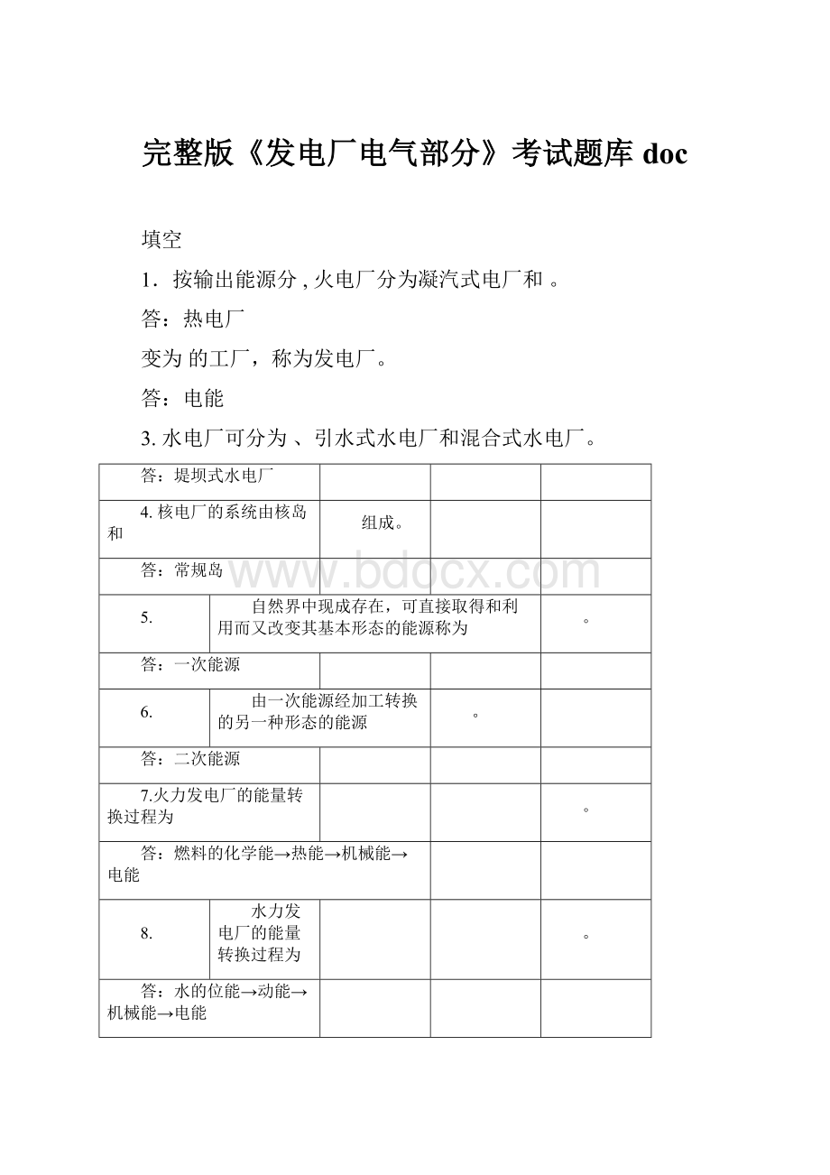 完整版《发电厂电气部分》考试题库docWord文档格式.docx