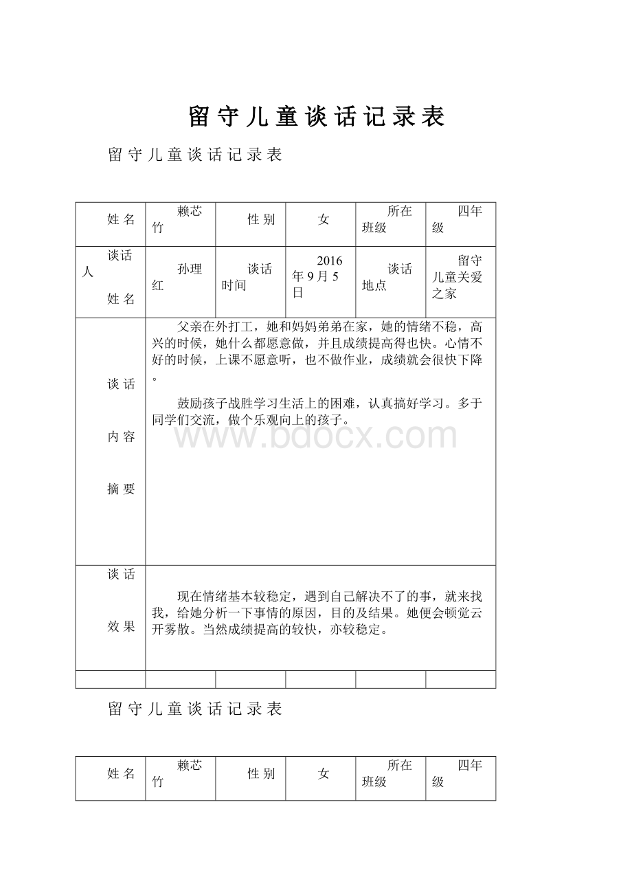 留 守 儿 童 谈 话 记 录 表.docx